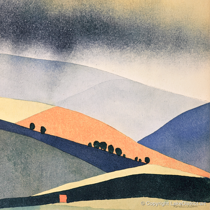 Rolling Fells in Terracotta and Indigo - lake district fell art print and canvas by Edwin Locke A.I