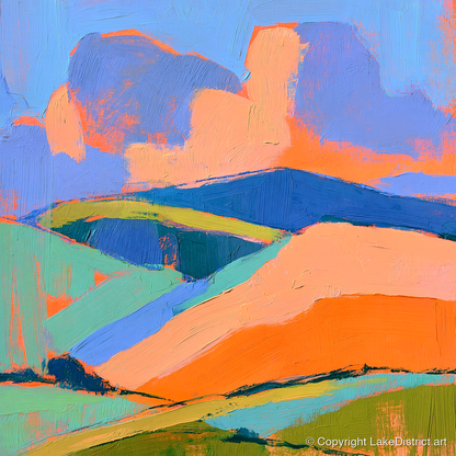 Rolling Fells in Vivid Colour - lake district fell art print and canvas by Simon Prescott A.I