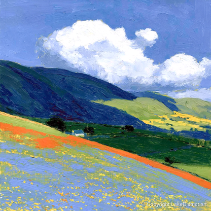 Rolling Fells Under Bright Clouds - lake district fell art print and canvas by Hugo Beckett A.I