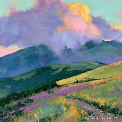 Rolling Fells Under Luminous Clouds - lake district fell art print and canvas by Desmond Fairfax A.I