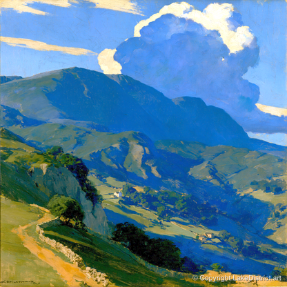 Rolling Fells Under Summer Clouds - lake district fell art print and canvas by Percival Kent A.I