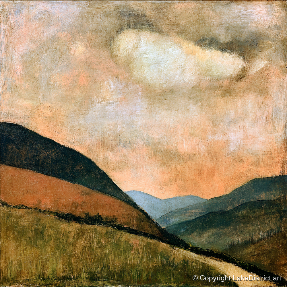 Rolling Fells Under Warm Cloud - lake district fell art print and canvas by Arabella Knight A.I