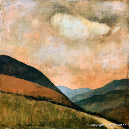 Rolling Fells Under Warm Cloud - lake district fell art print and canvas by Arabella Knight A.I