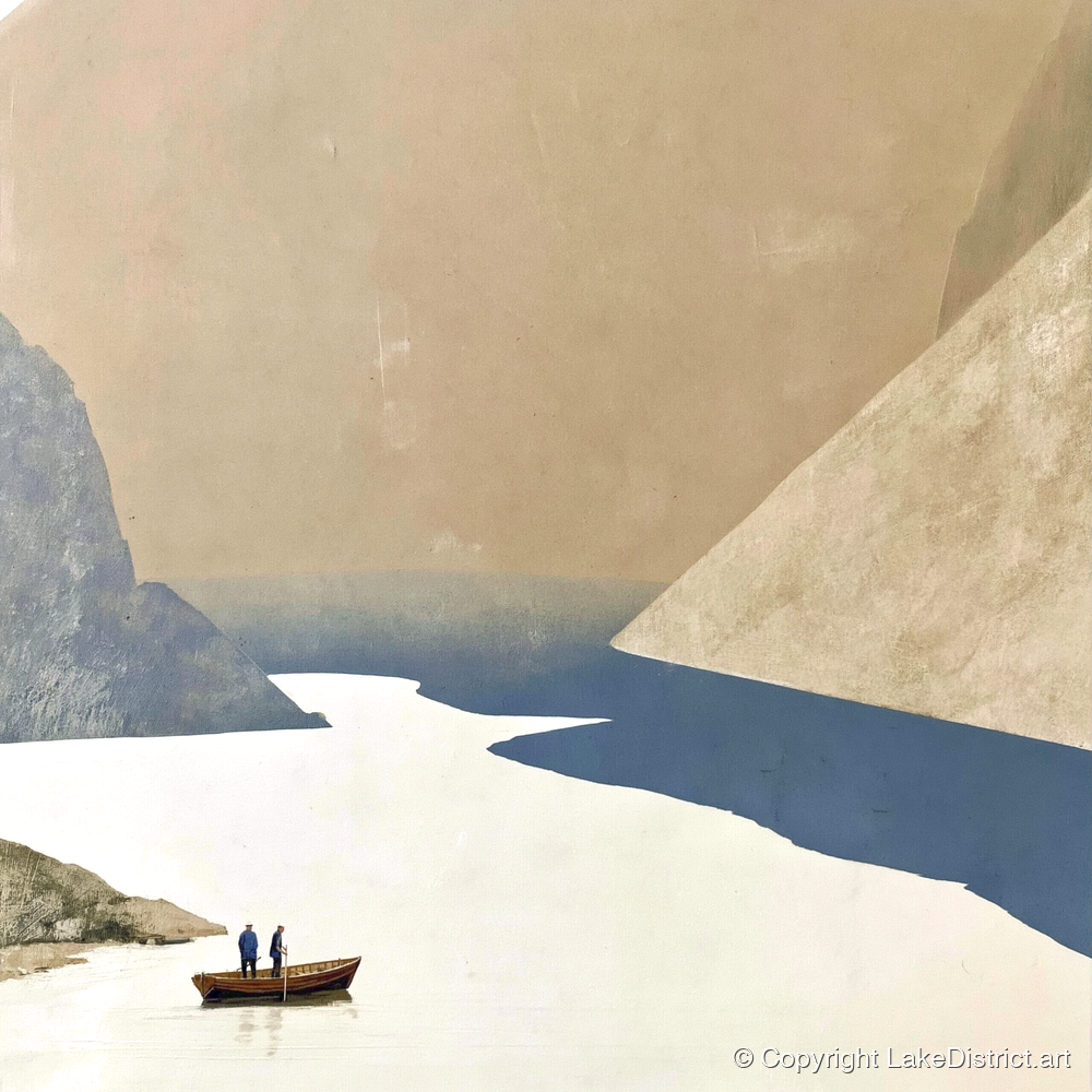 Rowing beneath the Steep Screes - lake district lake art print and canvas by Phillip Marbury A.I