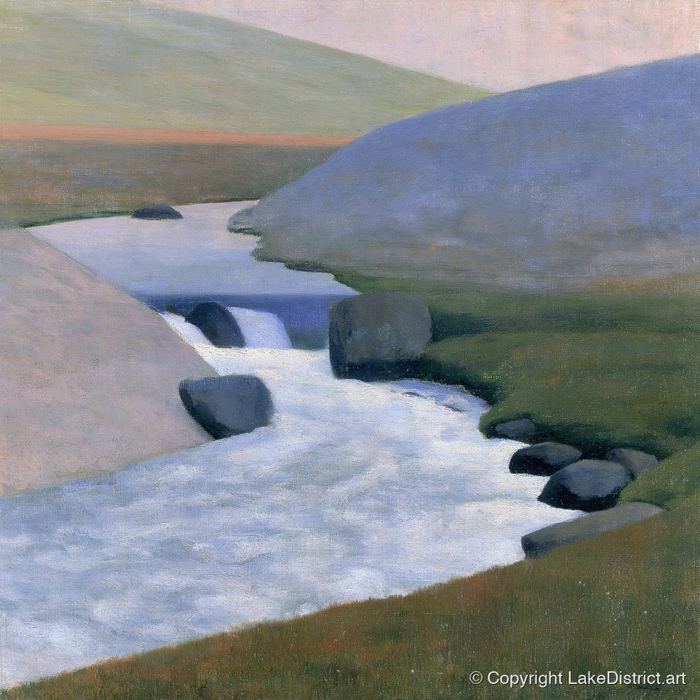 Rushing Beck in Pastel Fells - lake district waterfall art print and canvas by Alistair Thorne A.I