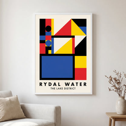 Rydal Water travel poster in a white frame, hanging in a living2