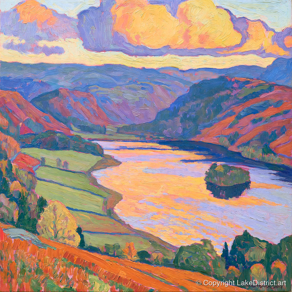 Rydal Water Under Vivid Skies - lake district lake art print and canvas by Celia Harding A.I