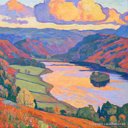 Rydal Water Under Vivid Skies - lake district lake art print and canvas by Celia Harding A.I