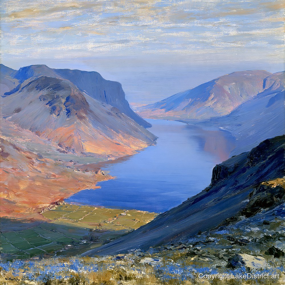 Scafell Pike Above Luminous Wastwater - lake district fell art print and canvas by Gabriel Hayes A.I