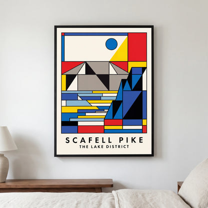 Scafell Pike travel poster in a black frame, hanging in a bedroom3