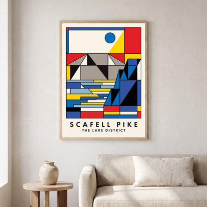 Scafell Pike travel poster in a natural frame, hanging in a living