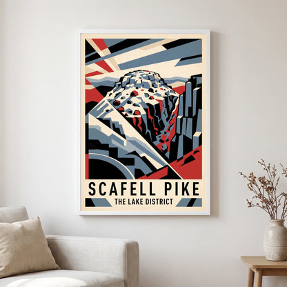 Scafell Pike travel poster in a white frame, hanging in a living2