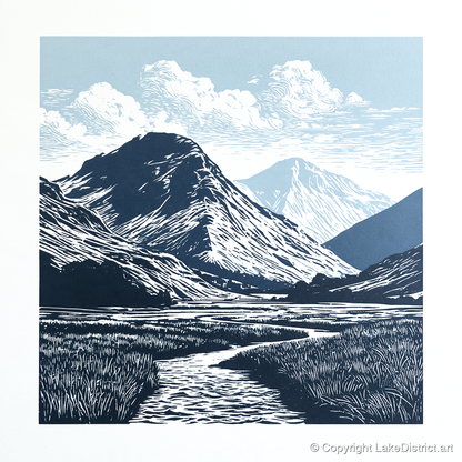 Scafell Pike in Deep Navy - lake district fell art print and canvas by Alfred Morland A.I