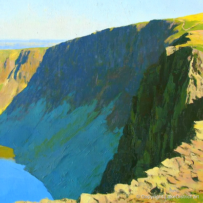 Scoat Fell Crags Vibrant Shadows - lake district fell art print and canvas by Daphne Morley A.I