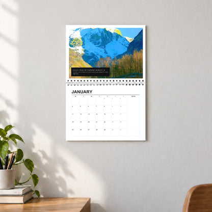 Selected Artists 2027 wall calendar hanging in a lounge