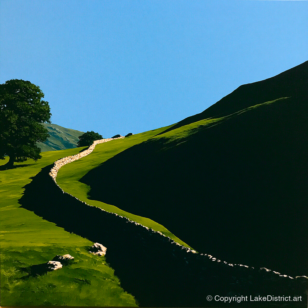Shadowed Valley Drystone Wall - lake district valley art print and canvas by Adelaide Calloway A.I