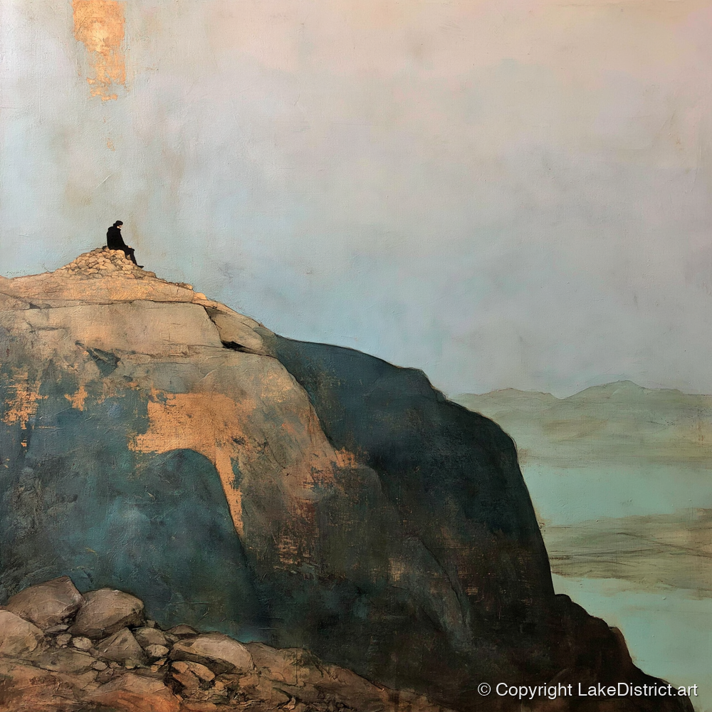 Silhouette on Scafell Pike Summit - lake district fell art print and canvas by Silas Thorne A.I