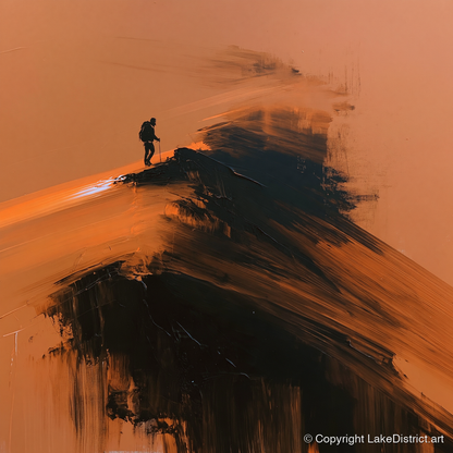 Silhouette on Striding Edge Helvellyn - lake district walking art print and canvas by James Yarborough A.I