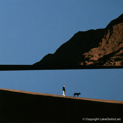 Silhouetted Dog Walker at Ennerdale Water - gifts for dog walkers art print and canvas by Adelaide Calloway A.I