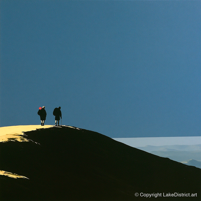 Silhouetted Hikers on a Fell Top - lake district fell art print and canvas by Adelaide Calloway A.I