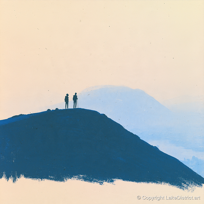 Silhouetted Hikers on Blue Fells - lake district fell art print and canvas by Jasper Flint A.I