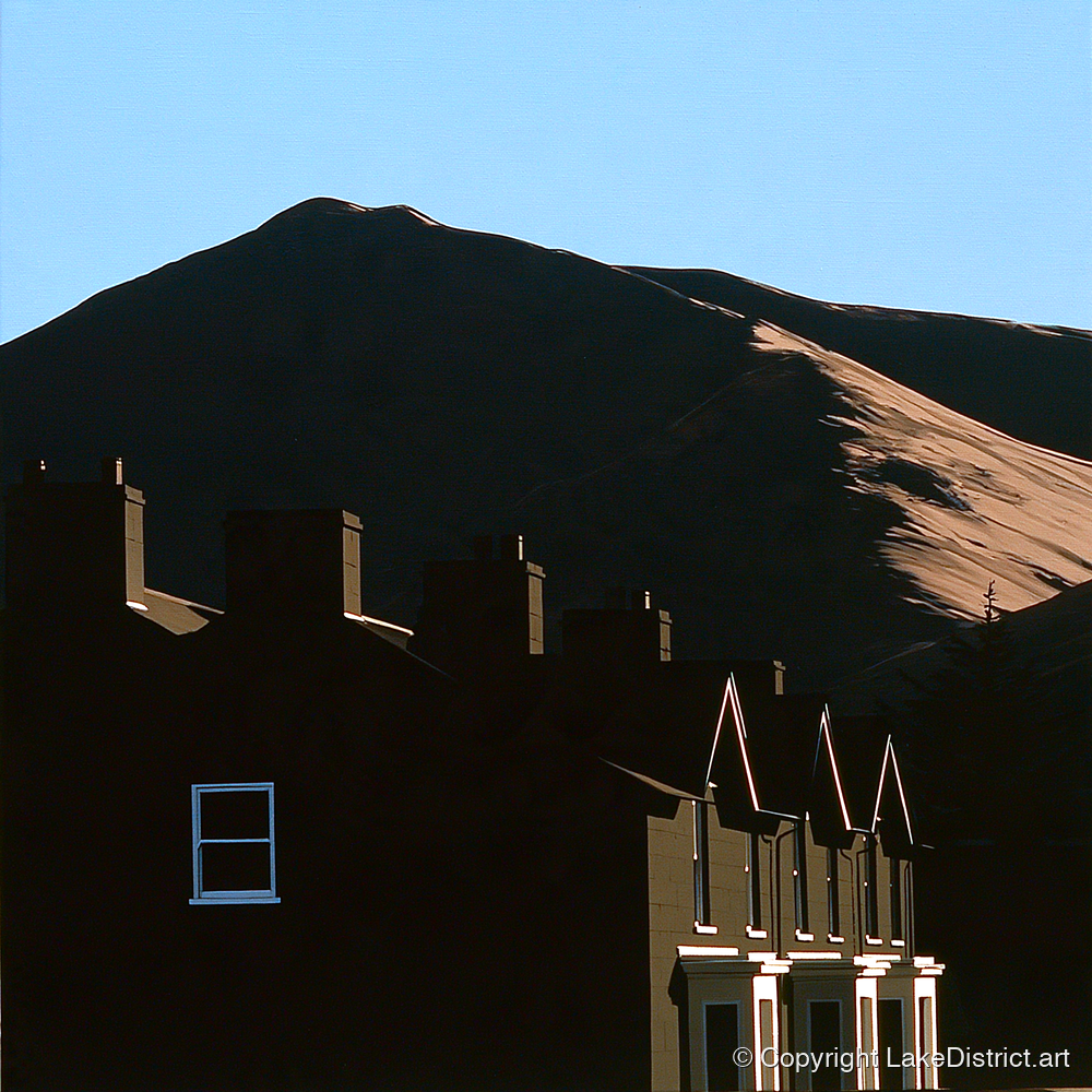 Silhouetted Keswick Terraces Beneath Skiddaw - lake district village art print and canvas by Adelaide Calloway A.I