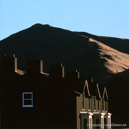 Silhouetted Keswick Terraces Beneath Skiddaw - lake district village art print and canvas by Adelaide Calloway A.I