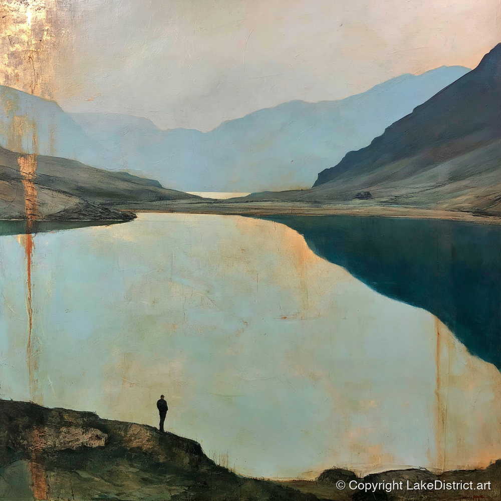 Silhouetted Walker at Innominate Tarn - lake district fell art print and canvas by Silas Thorne A.I