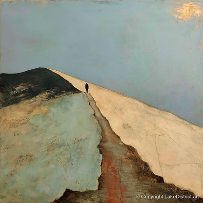Silhouetted Walker on Striding Edge - lake district walking art print and canvas by Silas Thorne A.I