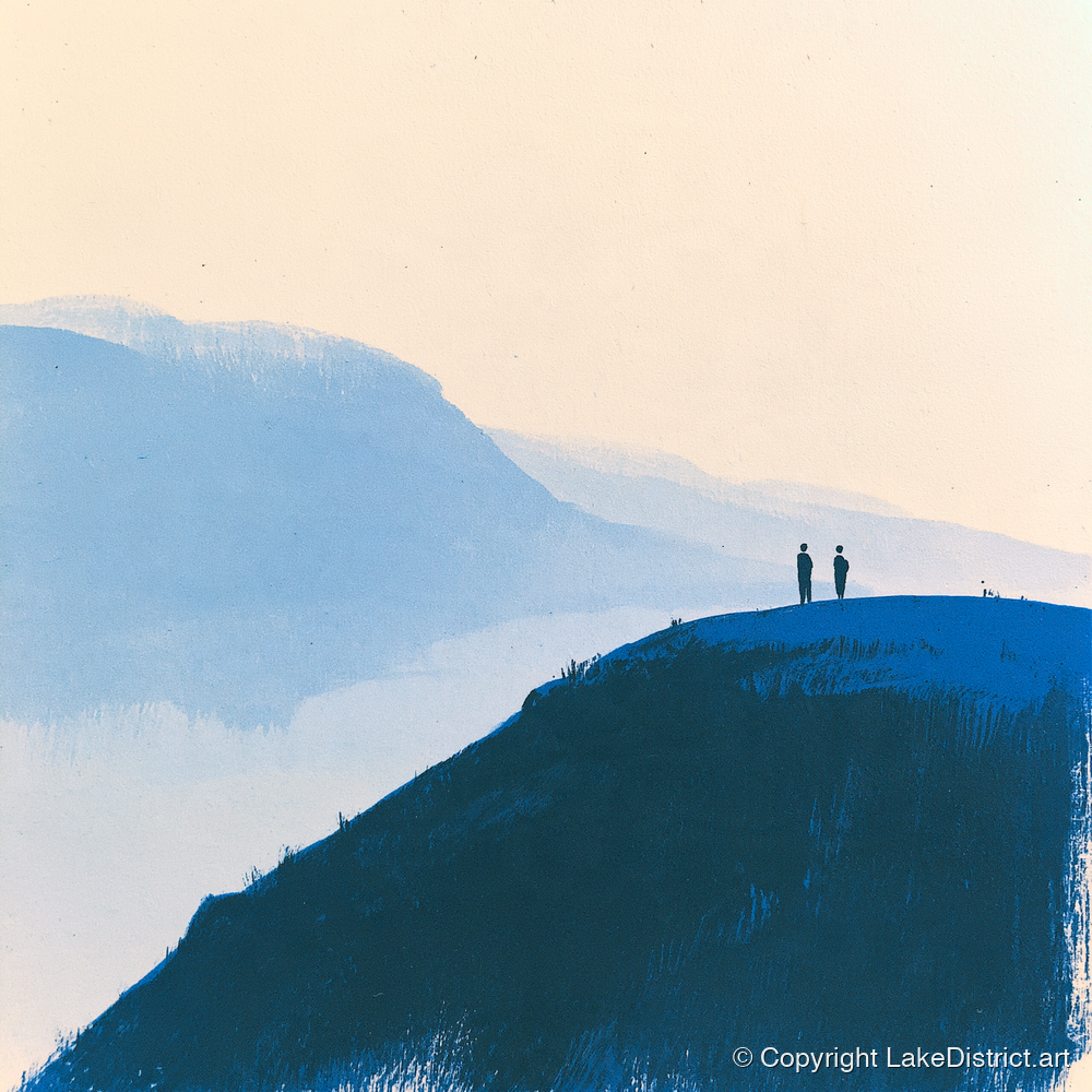 Silhouettes on a Blue Summit - lake district fell art print and canvas by Jasper Flint A.I