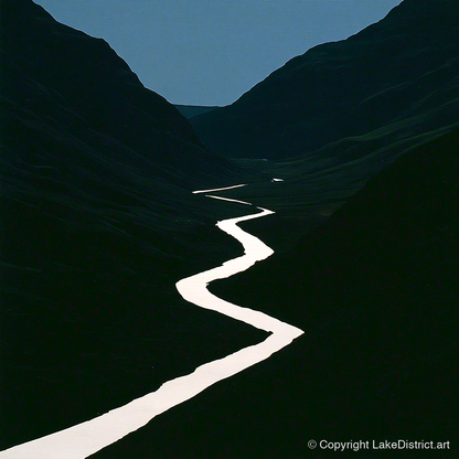 Silver River in Shadowed Valley - lake district waterfall art print and canvas by Adelaide Calloway A.I