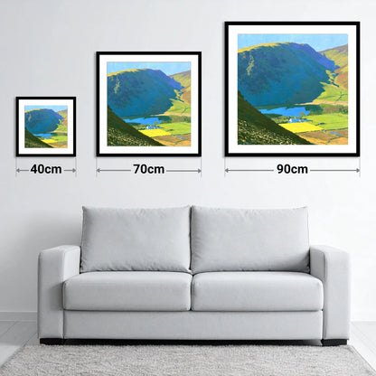 High Seat Over Vibrant Fields - size guide showing 40cm, 70cm and 90cm art prints