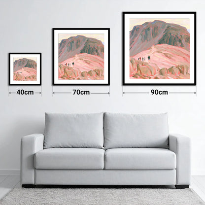 Fell Walkers in Pastel Pink - size guide showing 40cm, 70cm and 90cm art prints