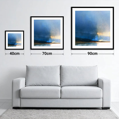 Indigo Storm Over the Fells - size guide showing 40cm, 70cm and 90cm art prints