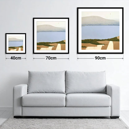 Bassenthwaite Lake in Muted Tones - size guide showing 40cm, 70cm and 90cm art prints