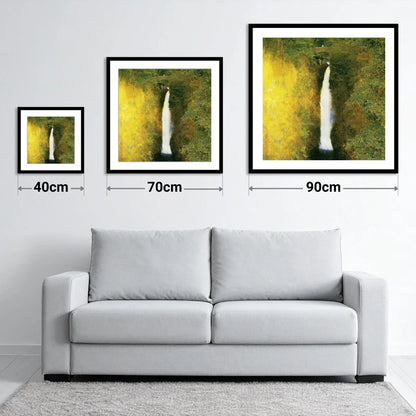 Aira Force Waterfall Sunlit Gorge - size guide showing 40cm, 70cm and 90cm art prints