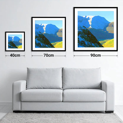 Winter Sunlight on Hindscarth Peak - size guide showing 40cm, 70cm and 90cm art prints