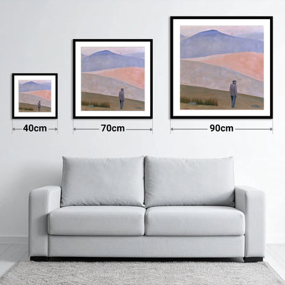 Lone Fell Walker at Dusk - size guide showing 40cm, 70cm and 90cm art prints
