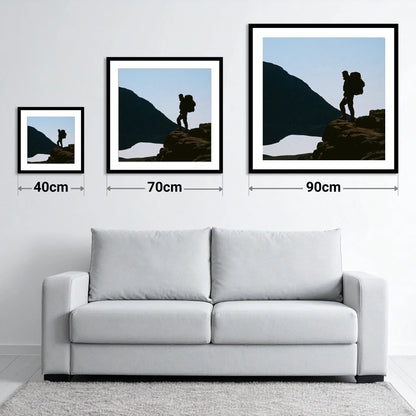 Helvellyn Walker in Silhouette - size guide showing 40cm, 70cm and 90cm art prints