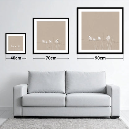 Delicate Herdwick Sheep on Fellside - size guide showing 40cm, 70cm and 90cm art prints