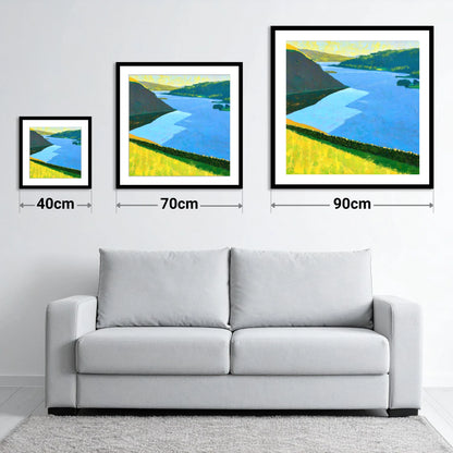 Vibrant Ullswater Above Pooley Bridge - size guide showing 40cm, 70cm and 90cm art prints