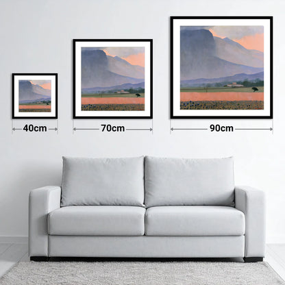 Passing Storm Over Slate Fells - size guide showing 40cm, 70cm and 90cm art prints