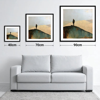 Fell Walker on Dark Ridge - size guide showing 40cm, 70cm and 90cm art prints