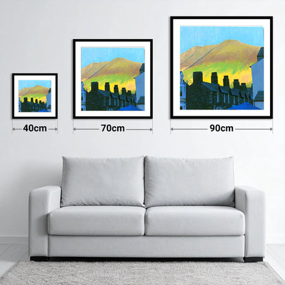 Keswick Chimneys and Sunlit Skiddaw - size guide showing 40cm, 70cm and 90cm art prints