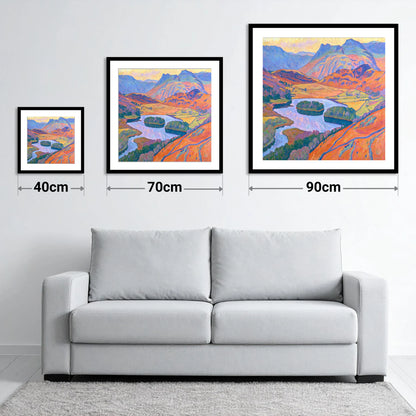 Radiant Fells Above Elter Water - size guide showing 40cm, 70cm and 90cm art prints