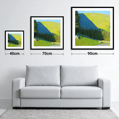 Diagonal Shadow Over Graystones Fell - size guide showing 40cm, 70cm and 90cm art prints
