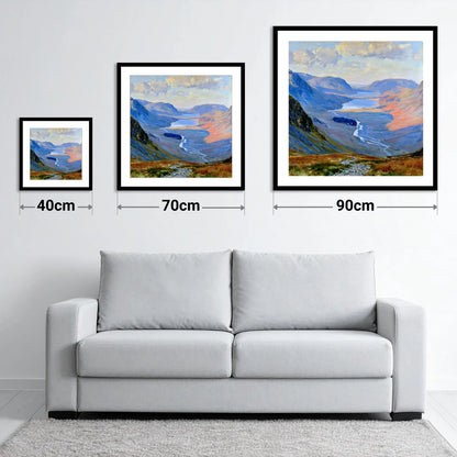 Luminous Valley View from Haystacks - size guide showing 40cm, 70cm and 90cm art prints