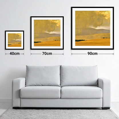 Golden Storm Over Lakeland Fells - size guide showing 40cm, 70cm and 90cm art prints
