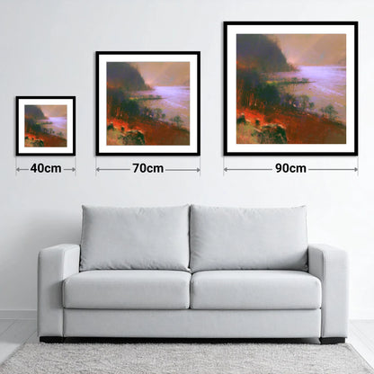 Ullswater Fells in Autumn Light - size guide showing 40cm, 70cm and 90cm art prints