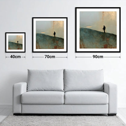 Walker Silhouette on Skiddaw Ridge - size guide showing 40cm, 70cm and 90cm art prints